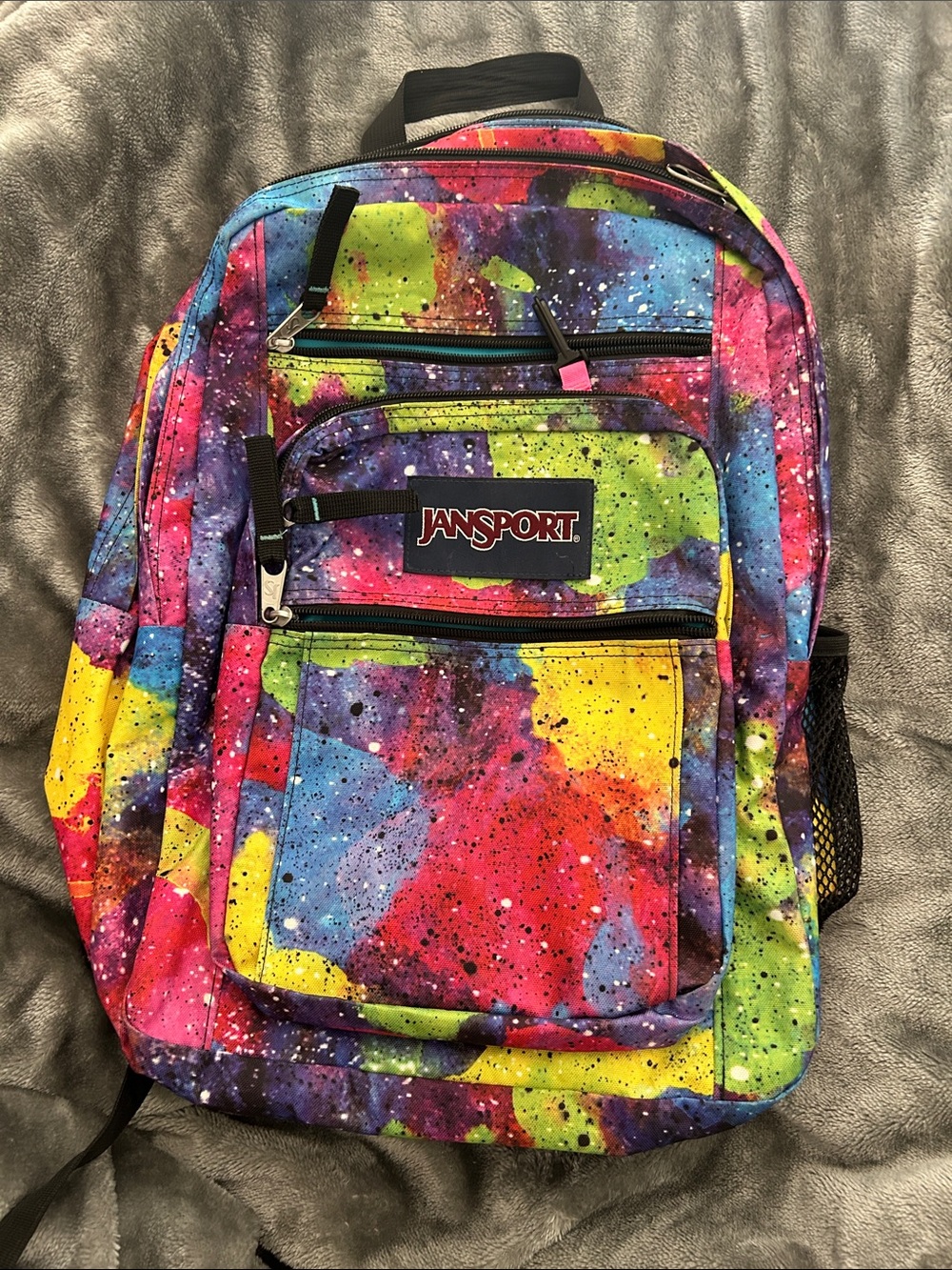 Jansport Bright Galaxy Paint-Splatter Backpack - Pink Blue Yellow Green Purple